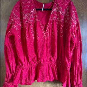 Flowy Free People blouse. Red w/ gold. Women's Top, size M